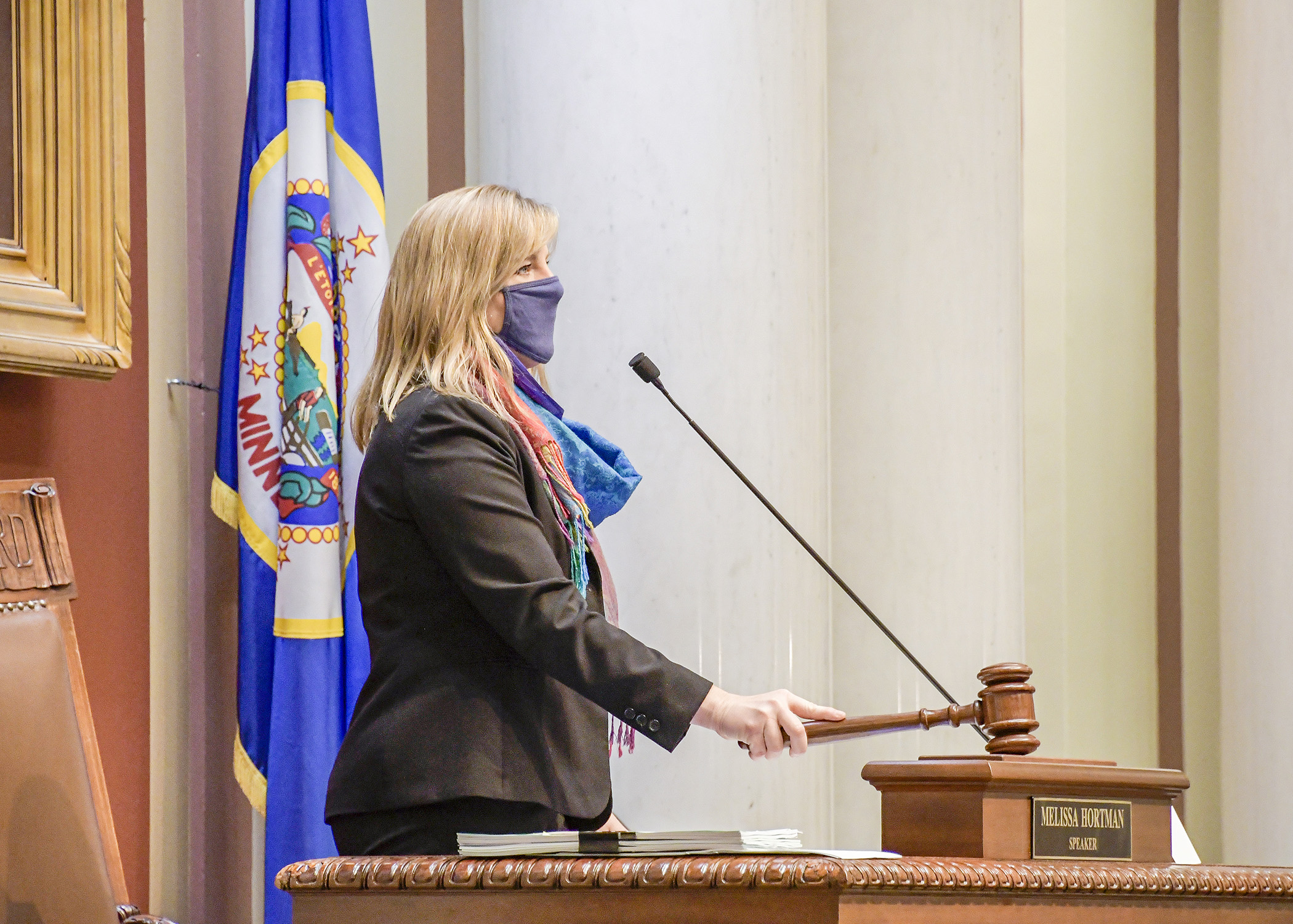 House Speaker Melissa Hortman gavels in the sixth special session of 2020 Nov. 12. Photo by Andrew VonBank
